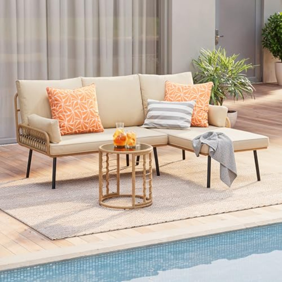 Outdoor Furniture L Shape - 3-Piece Outdoor Patio Furniture Set All-Weather