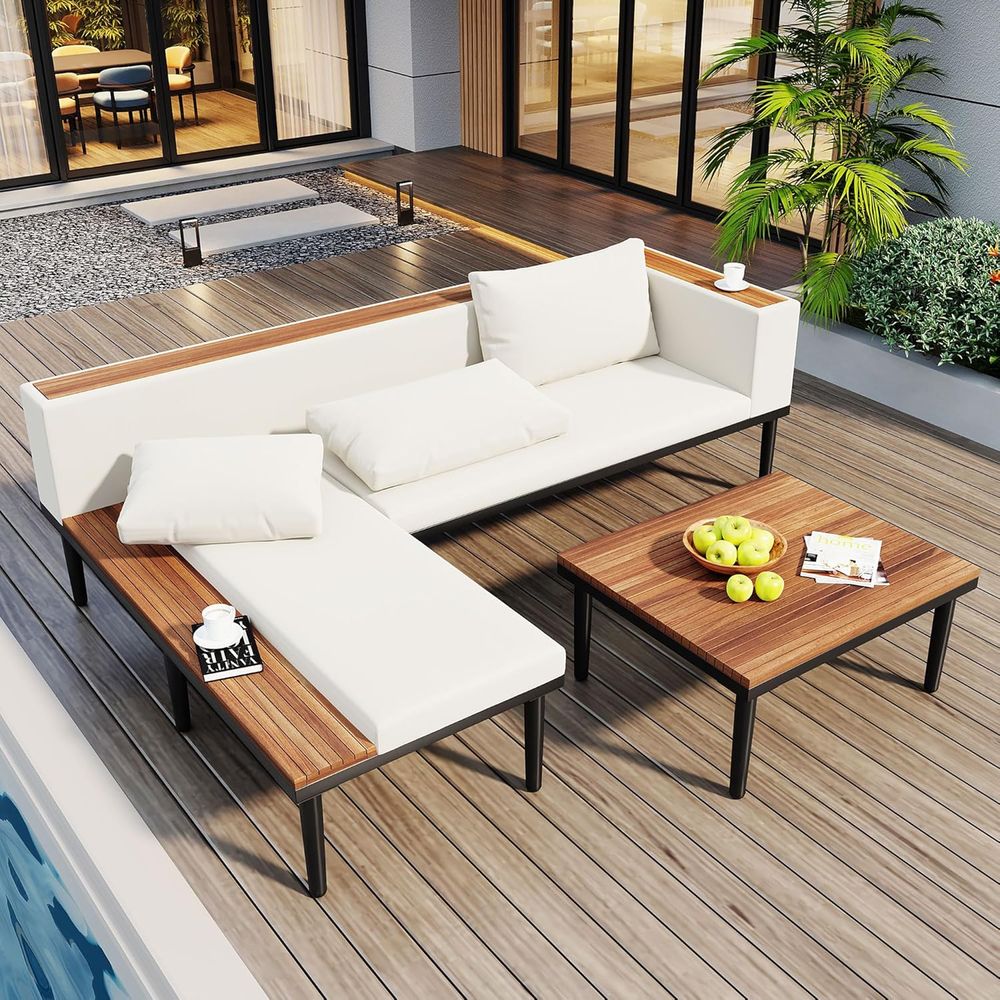 Outdoor Furniture L Shape - Acacia Wood Patio Furniture Set with