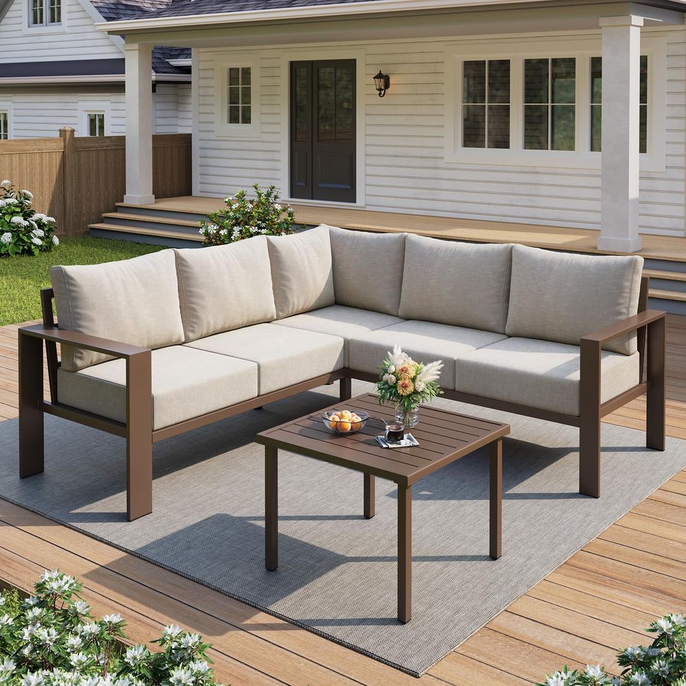 Outdoor Furniture L Shape - 6 Piece Patio Furniture Set, Metal