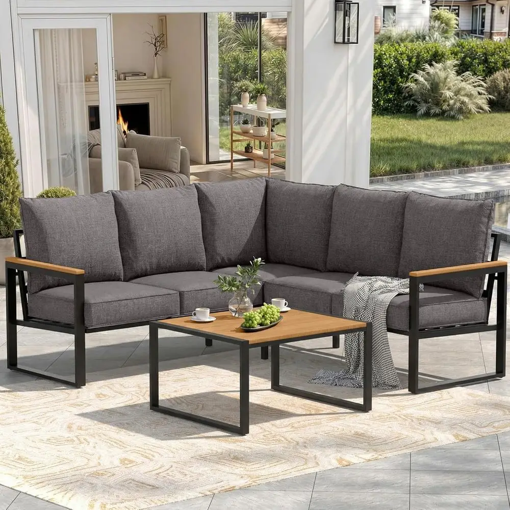 Outdoor Furniture L Shape - 6-Piece Outdoor Sectional Sofa Set with