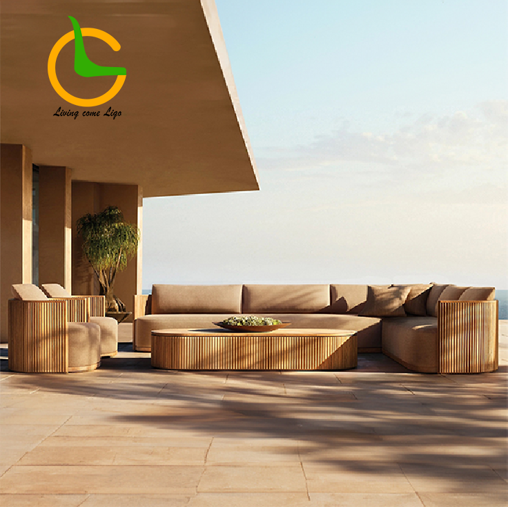 Outdoor Furniture Hotel - Luxury L-shaped Teak Wood Outdoor Sofa
