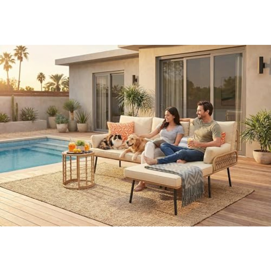 3-Piece Outdoor Patio Furnitur - Outdoor Furniture L Shape のレビューと価格