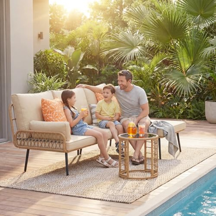 3-Piece Outdoor Patio Furnitur - Outdoor Furniture L Shape のレビューと価格