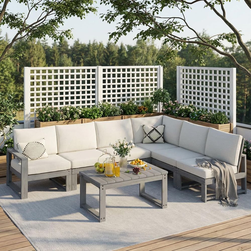 Furniture, 7Piece Patio Furnit - Outdoor Furniture L Shape のレビューと価格