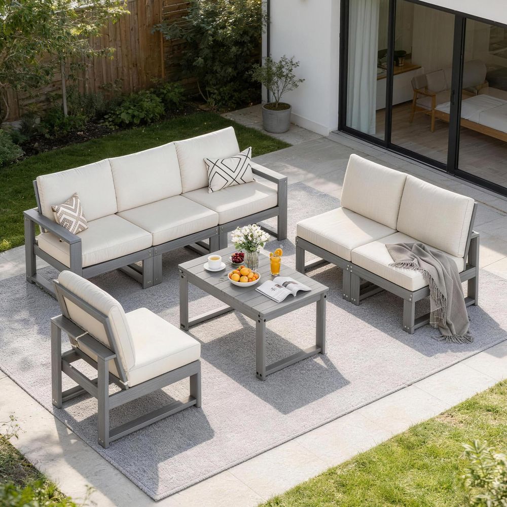 Furniture, 7Piece Patio Furnit - Outdoor Furniture L Shape のレビューと価格