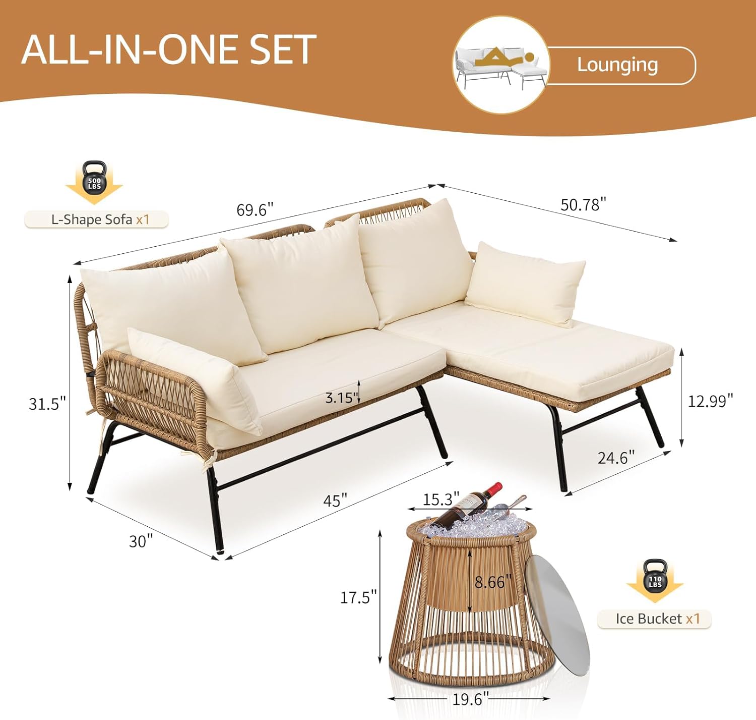 3-Piece L-Shaped Outdoor Patio - Outdoor Furniture L Shape のレビューと価格