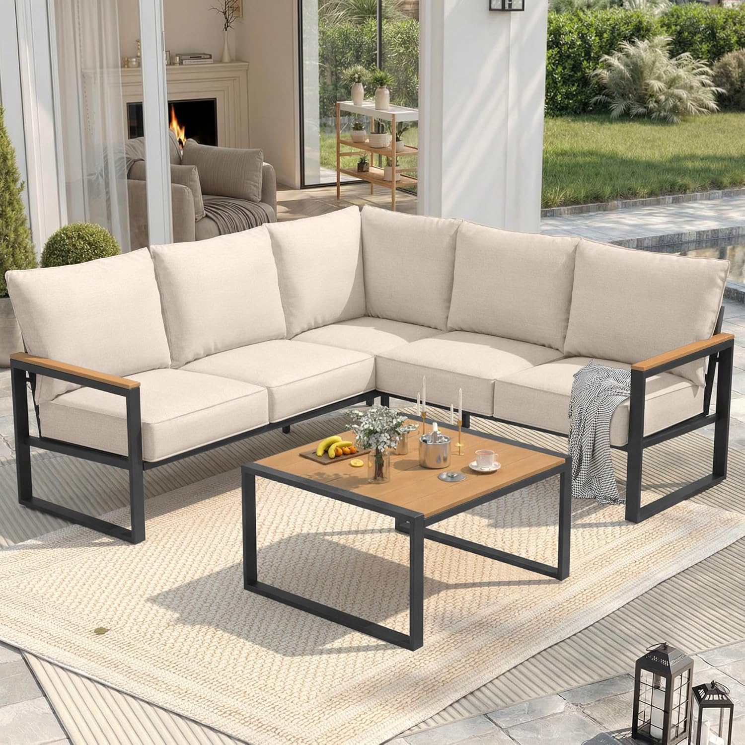 6pc Metal Patio Sectional Sofa - Outdoor Furniture L Shape のレビューと価格