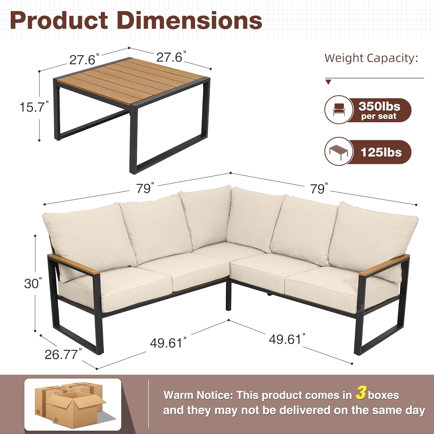 6pc Metal Patio Sectional Sofa - Outdoor Furniture L Shape のレビューと価格
