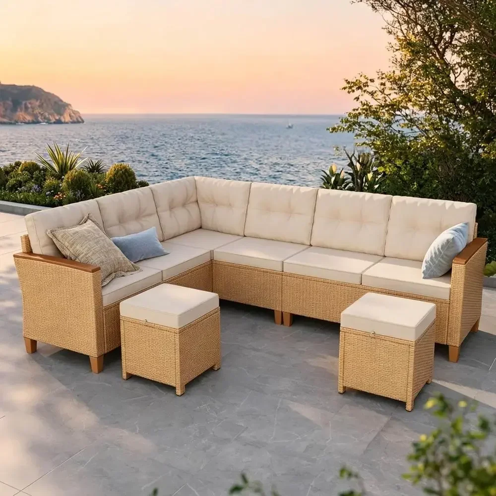 6-Piece Outdoor Wicker Patio F - Outdoor Furniture L Shape のレビューと価格