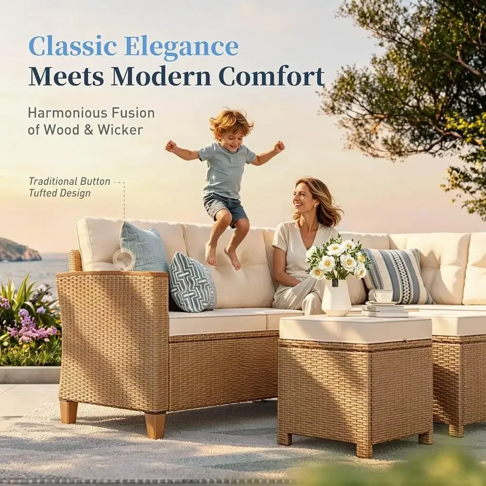 6-Piece Outdoor Wicker Patio F - Outdoor Furniture L Shape のレビューと価格