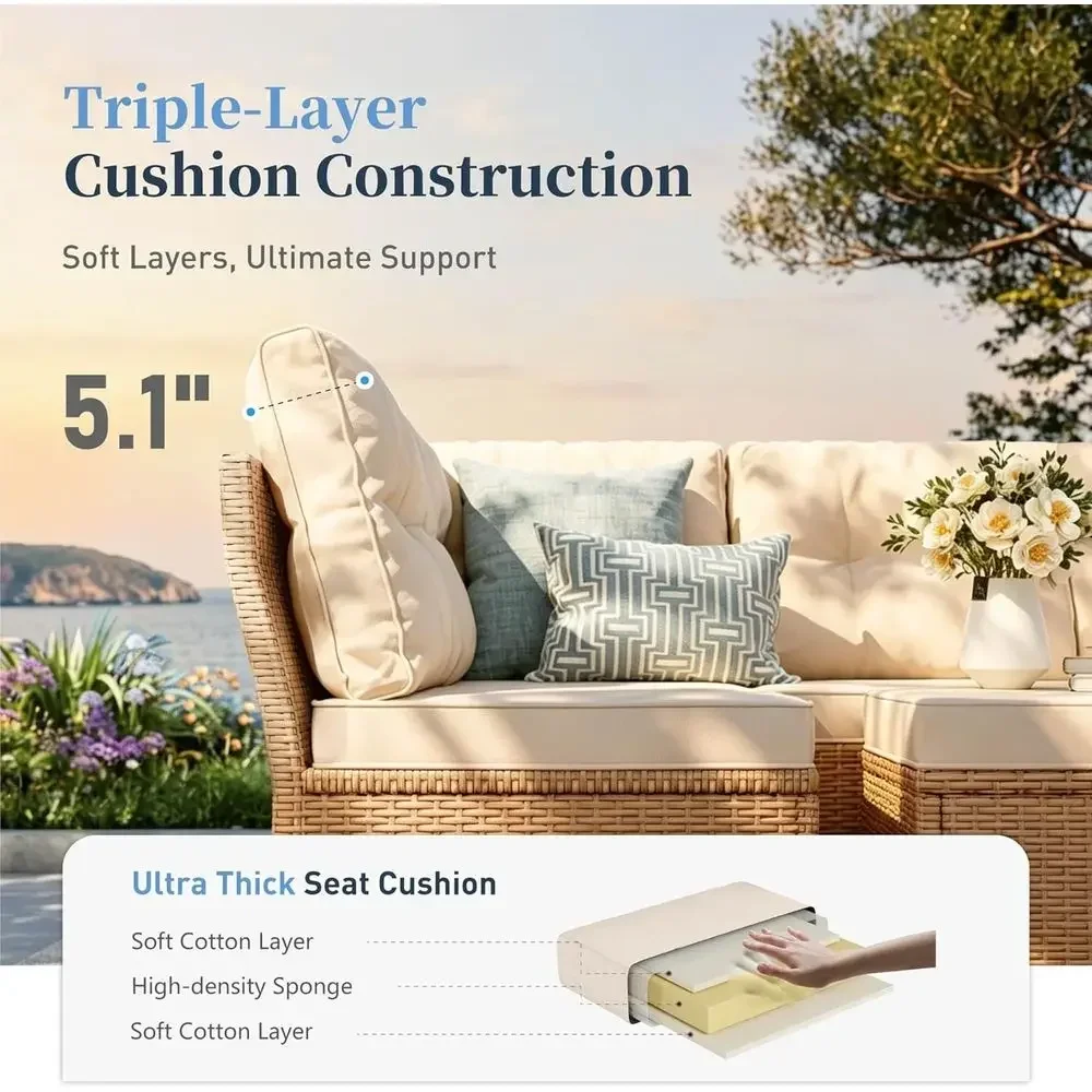 6-Piece Outdoor Wicker Patio F - Outdoor Furniture L Shape のレビューと価格