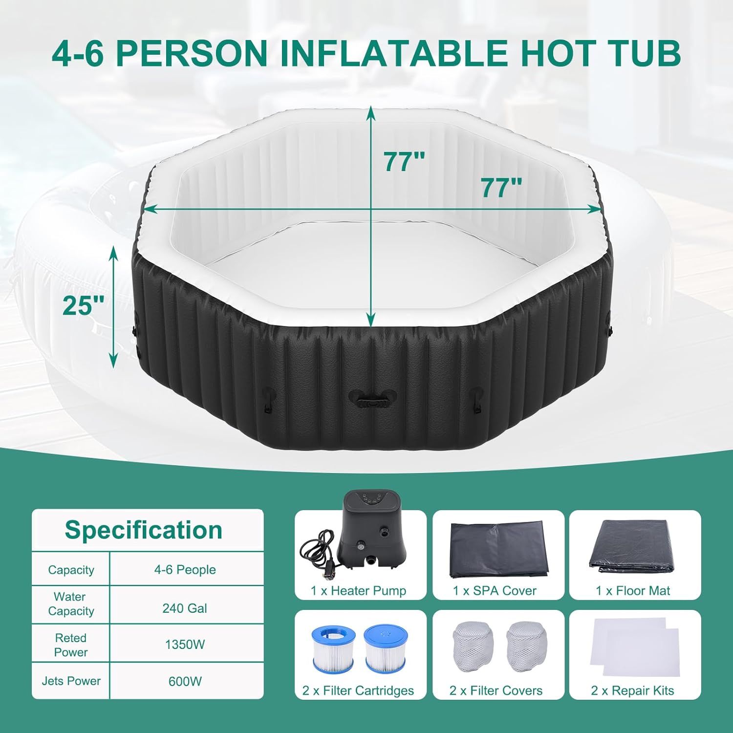 4-6 Person Octagonal Inflatabl - Inflatable Hot Tub のレビューと価格