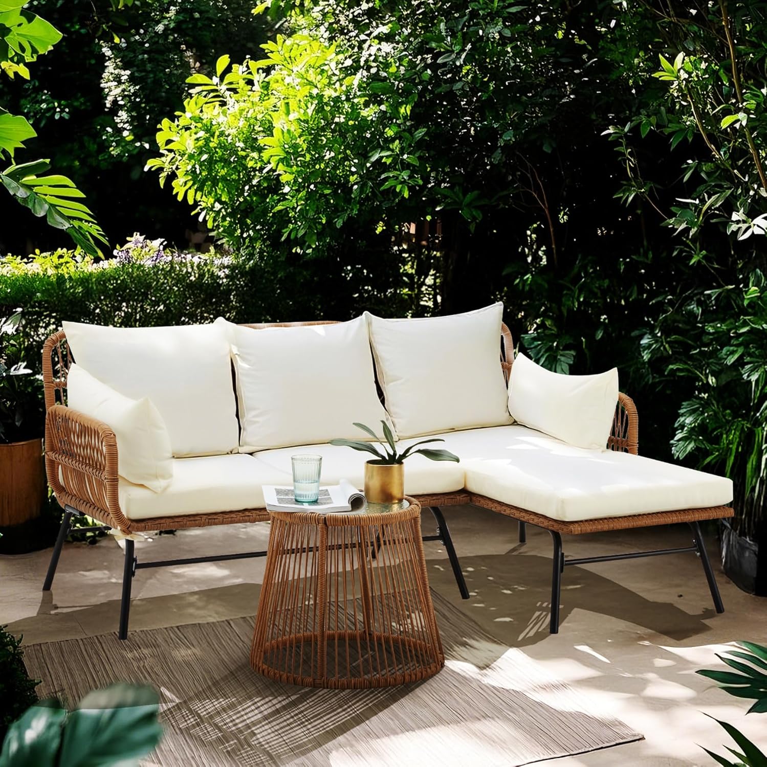 3-Piece Outdoor Patio Furnitur - Outdoor Furniture L Shape のレビューと価格