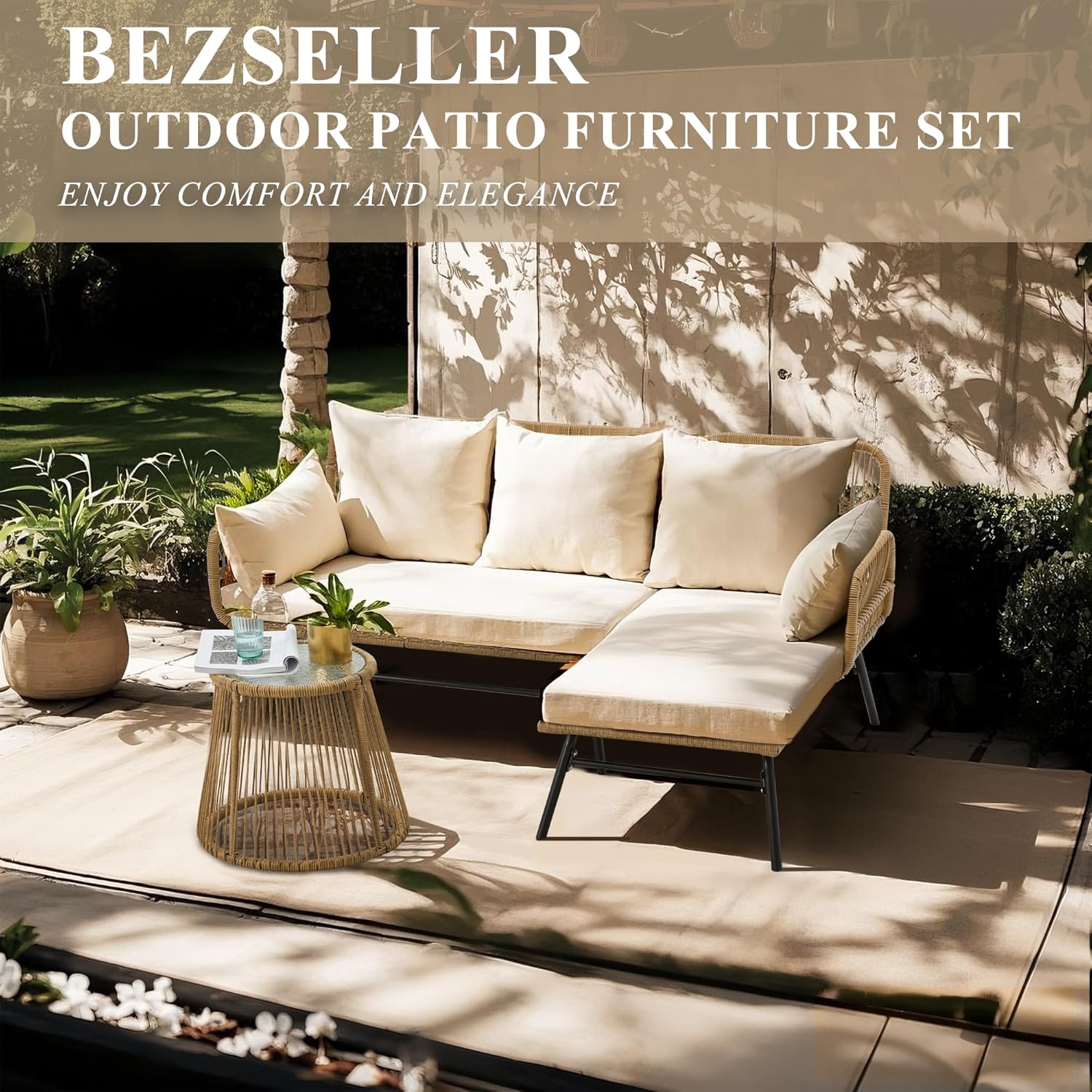3-Piece Outdoor Patio Furnitur - Outdoor Furniture L Shape のレビューと価格