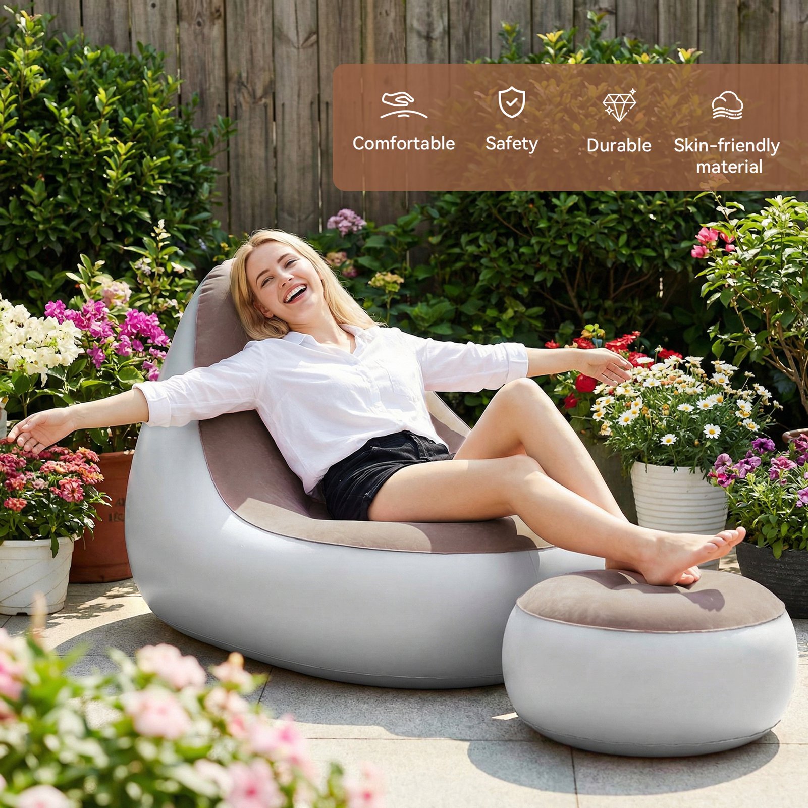 Inflatable Chair with Ottoman  - Outdoor Furniture Lounge のレビューと価格