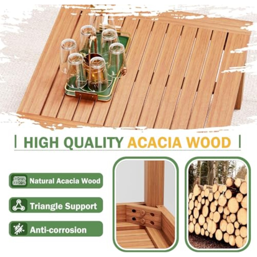 5 Pieces Acacia Wood Outdoor S - Outdoor Furniture L Shape のレビューと価格